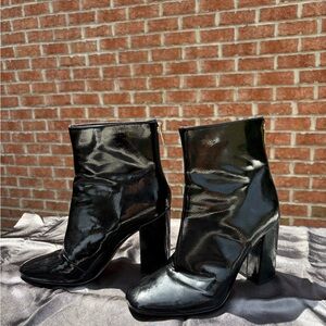 Elegant Black Patent Vegan Leather Ankle Boots